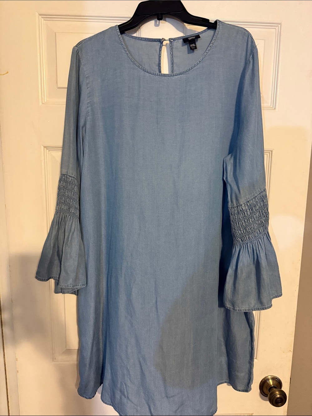Light Blue Chambray Bell-Sleeve Dress